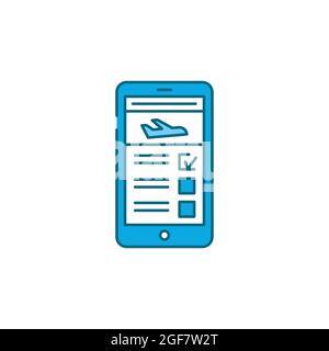 Flugbuchung im Smartphone-Farbsymbol. Reservierung von Plätzen in einem Flugzeug in einem Gerät. Piktogramm für Webseite, mobile App, Promo. UI UX GUI-DESIGN Stock Vektor