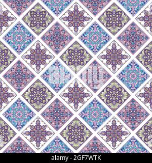 Ethnic Tribal Argyle Nahtloses Muster. Traditionelle Boho Ikat Ornament von Doodle Rhombus. Vektor Abstraktes Mosaik Geometrische Diamantformen Vektor Stock Vektor