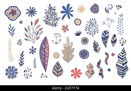 Sammlung von wild blühenden Wiesenblumen isoliert auf weißem Hintergrund. Ein Wildblumenbündel, das in der Floristik verwendet wird. Set mit dekorativem Blumenmuster Stock Vektor