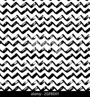 Pinsel geometrische Striche nahtloses Muster. Abstrakte, handgezeichnete Linien, grunge-Textur-Zeichnung. Schwarze Farbe trockene Pinselstriche auf weißem Hintergrund Stock Vektor