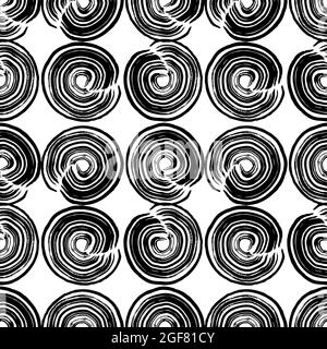 Pinsel geometrische Striche nahtlosen Musterkreis. Abstrakte handgezeichnete Kreise, grunge-Textur-Zeichnung. Schwarze Farbe trockene Pinselstriche auf weiß Stock Vektor