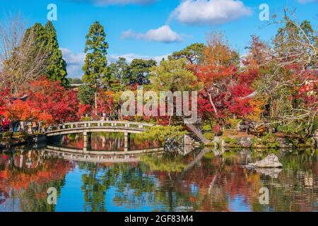 Herbstlaub Garten und Teich am Eikando Tempel in Kyoto, Kansai, Japan Stockfoto