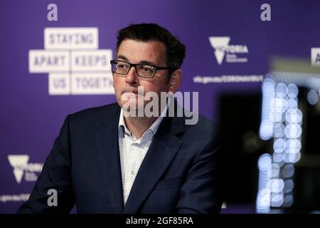 Melbourne, Australien, 26. September 2020. Der viktorianische Premier Daniel Andrews während einer Pressekonferenz im Treasury Theatre. Victorias Gesundheitsministerin Jenny Mikakos ist am Samstag nach der Quarantäneuntersuchung des Hotels zurückgetreten. Premier Daniel Andrews gab am letzten Tag der Untersuchung am Freitag Beweise, dass er Jenny Mikakos für das Programm, das letztendlich zur zweiten Welle von COVID-19 in Victoria führte, zur Verantwortung gezogen habe. Kredit: Dave Hewison/Speed Media/Alamy Live Nachrichten Stockfoto