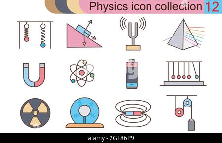 Physik Symbol Sammlung flache Stil Vektor-Illustration. Stock Vektor