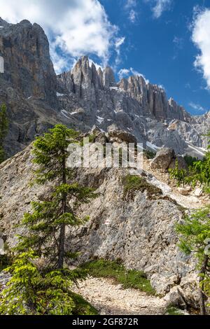 Felsenlabyrinth unter den Latemarbergen, Dolomiten, Südtirol Stockfoto