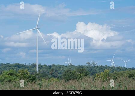 Windturbinen auf dem Land. Stockfoto