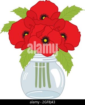 Schöner Mohn-Bouquet im Glas von Mason. Vector Poppy Bunch Stock Vektor
