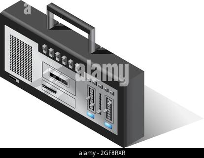 Retro-Musik-Stereo-Player. Musik-Tonbandgerät für Kassetten. vektor isometrische Illustration Stock Vektor