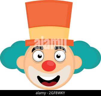Vector Emoticon Illustration des Gesichts eines Cartoon-Clowns mit einem Hut mit einem glücklichen Ausdruck Stock Vektor