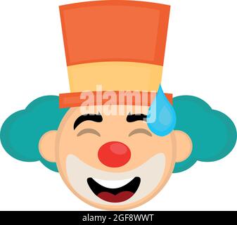 Vector Emoticon Illustration des Gesichts eines Cartoon-Clowns mit einem Hut mit einem Ausdruck von Scham und einem Tropfen auf dem Kopf Stock Vektor