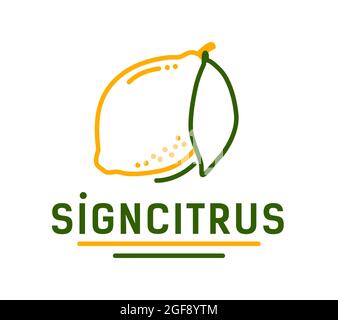 Gelbe Zitrone im abstrakten Umrissstil. Logo der Firma Limonade. Stock Vektor
