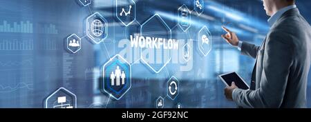 Workflow Repeatability Systematisation Buisness Prozess. Business Technology Internet. Stockfoto