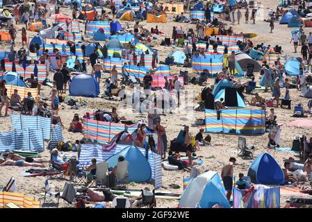 Boardmasters 2021 das Surf- und Musikfestival fand vom 13. Bis 15. August 2021 statt, mehr als 40000 Personen besuchten Boardmasters 2021 oberhalb von Watergate Bay, Cornwall, Großbritannien. Stockfoto