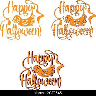 Set Happy Halloween Typografie mit Kürbis Gesicht Stock Vektor