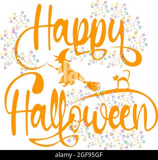 Happy Halloween Night Party fliegende Hexe Katze Typografie und Geräuscheffekt Stock Vektor