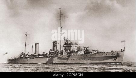 HMS Arethusa, das Namensschiff ihrer Klasse von leichten Kreuzern. Von British Warships, veröffentlicht 1940 Stockfoto