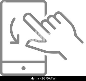 Drehen Swipe Gesture Linie Symbole für Smartphone-Anwendung. Mobiltelefon mit Handsymbolen. Stock Vektor