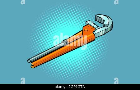 Ein verstellbarer Schraubenschlüssel ist ein Sanitär-Werkzeug, ein Objekt auf einem isolierten Hintergrund. Reparatur der Wasserversorgung Stock Vektor
