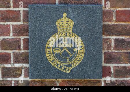 08-24-2021 Portsmouth, Hampshire, Großbritannien, das Emblem oder Wappen des Notts Sherwood Rangers Yeomanry Regiment, das während des D-Tages diente Stockfoto