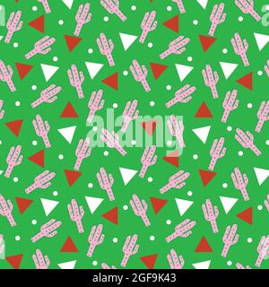 Kaktus und Dreiecke Vektor Nahtloses Musterdesign für Tapete, Textil, Oberfläche, Mode, Hintergrund, Fliese, Stationär, Wohnkultur, Möblierung et Stock Vektor
