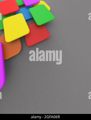 Buntes Design von Tapeten, Telefon Hintergrund. Bunte geometrische Formen auf dem grauen Hintergrund. Abbildung, Perspektive, 3d-Rendering. Stockfoto