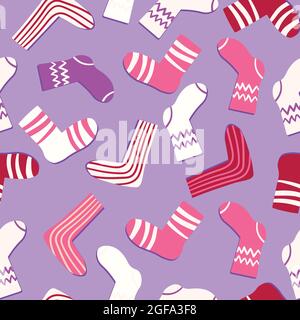 Nahtloses Muster mit modernen bunten Socken. Trendige Accessoires im Doodle-Stil. Verschiedene Baumwollfußtuch. Cartoon Socken für Web und Print, für Stock Vektor