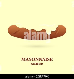 Gebratene Barbecue-Wurst oder Grill mit Sauce, Mayonnaise. Weißer Hintergrund Stock Vektor