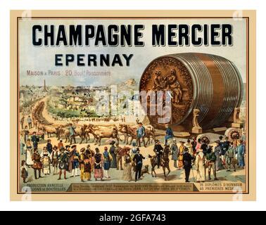 Vintage French Champagne Poster 1889 'MERCIER' Werbeplakat produziert für die Weltausstellung in Paris Frankreich 1889 Stockfoto