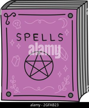 Magischer Spell Buch Vektor handgezeichnete Illustration Stock Vektor