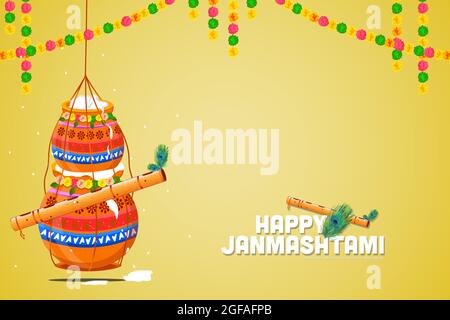 Illustration des Happy Janmashtami Festivals von Indien. Banner, Kartenposter Stock Vektor