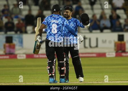 CHESTER LE STREET, GROSSBRITANNIEN. 24. AUGUST Sussex gewinnt während des Vitality T20 Blast-Spiels zwischen Yorkshire County Cricket Club und Sussex County Cricket Club in Emirates Riverside, Chester le Street am Dienstag, 24. August 2021. (Kredit: Will Matthews | MI News) Kredit: MI News & Sport /Alamy Live News Stockfoto