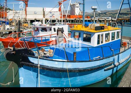 Kommerziellen Fischerboote, Lyttelton Harbour, Lyttelton, Banks Peninsula, Canterbury, Neuseeland Stockfoto