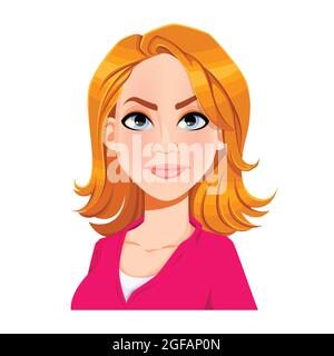 Gesichtsausdruck der schönen Frau, wütend. Weibliche Emotionen. Nette Zeichentrickfigur blonde Dame. Vektordarstellung auf weißem Hintergrund isoliert Stock Vektor