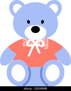 Teddybär Spielzeug flache Ikone. Niedlicher blauer Charakter. Stock Vektor