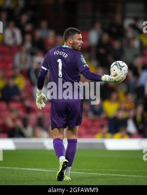 Watford, Großbritannien. August 2021. Torwart Ben Foster von Watford beim Carabao Cup-Spiel zwischen Watford und Crystal Palace in der Vicarage Road, Watford, England am 24. August 2021. Foto von Andy Rowland. Quelle: Prime Media Images/Alamy Live News Stockfoto