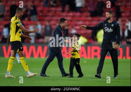 Watford, Großbritannien. August 2021. Watford-Manager Xisco Munoz zu Vollzeit während des Carabao Cup-Spiels zwischen Watford und Crystal Palace in der Vicarage Road, Watford, England am 24. August 2021. Foto von Andy Rowland. Quelle: Prime Media Images/Alamy Live News Stockfoto