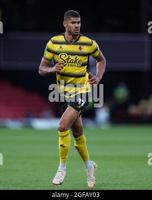 Watford, Großbritannien. August 2021. Ashley Fletcher aus Watford während des Carabao Cup-Spiels zwischen Watford und Crystal Palace in der Vicarage Road, Watford, England am 24. August 2021. Foto von Andy Rowland. Quelle: Prime Media Images/Alamy Live News Stockfoto