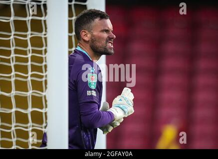 Watford, Großbritannien. August 2021. Torwart Ben Foster von Watford beim Carabao Cup-Spiel zwischen Watford und Crystal Palace in der Vicarage Road, Watford, England am 24. August 2021. Foto von Andy Rowland. Quelle: Prime Media Images/Alamy Live News Stockfoto