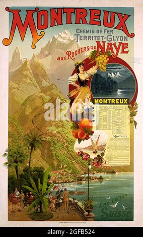 Klicken Sie auf Vintage French travel Poster - Montreux, 1910er Stockfoto