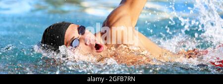 Swimming Pool Sport Crawl Schwimmer Athlet Banner Stockfoto