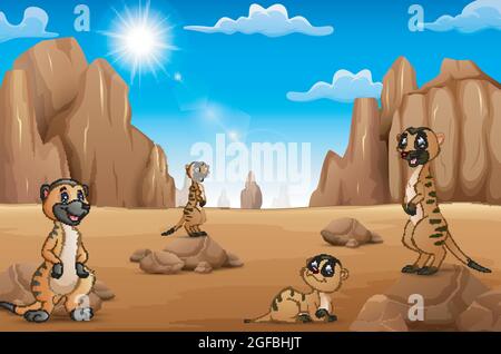 Cartoon Erdmännchen stehen in der Wüste Stock Vektor