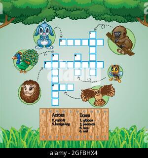 Tier Kreuzworträtsel für Kinder Spiele Stock Vektor