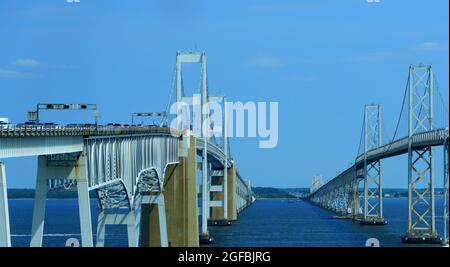 Maryland, USA - 15. August 2021 - Blick auf die Route 301 auf der Harry W Nice Memorial Bridge im Sommer Stockfoto