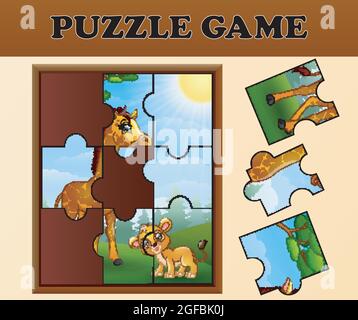 Puzzle-Spiel mit glücklichen wilden Tieren Stock Vektor