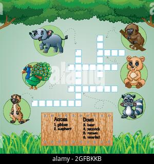 Tier Kreuzworträtsel für Kinder Spiele Stock Vektor