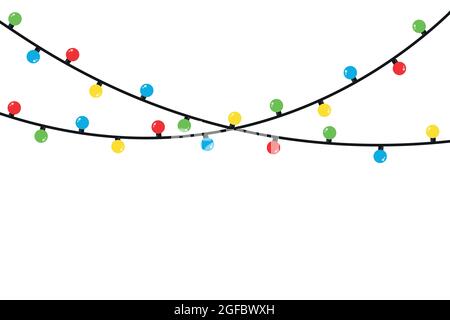 Glühlampen für Weihnachtsbeleuchtung auf weißer Karte isoliert Stock Vektor