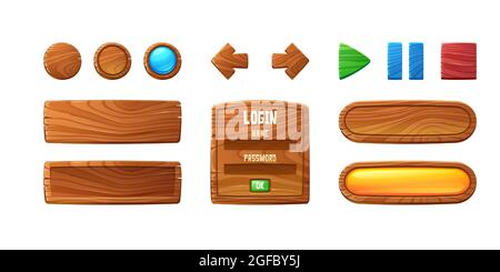 Holzknöpfe für ui-Spiel, gui-Elemente Stock Vektor