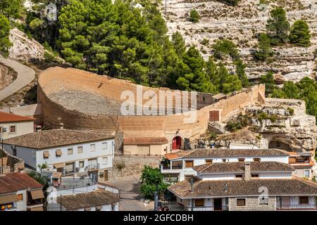 Stierkampfarena Plaza de Toros, Alcala del Jucar, Castilla-La Mancha, Spanien Stockfoto