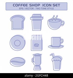 Set Icon Vektor von Coffee Shop - zwei-Ton-Stil - einfache Illustration, editierbare Kontur, Design Vorlage Vektor, gut für Drucke, Poster, Werbung Stock Vektor