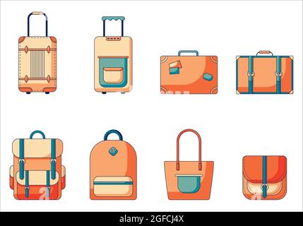 Set Handtasche und Gepäck in Retro-Stil Farben mit verschiedenen Variationen von Taschen Stock Vektor